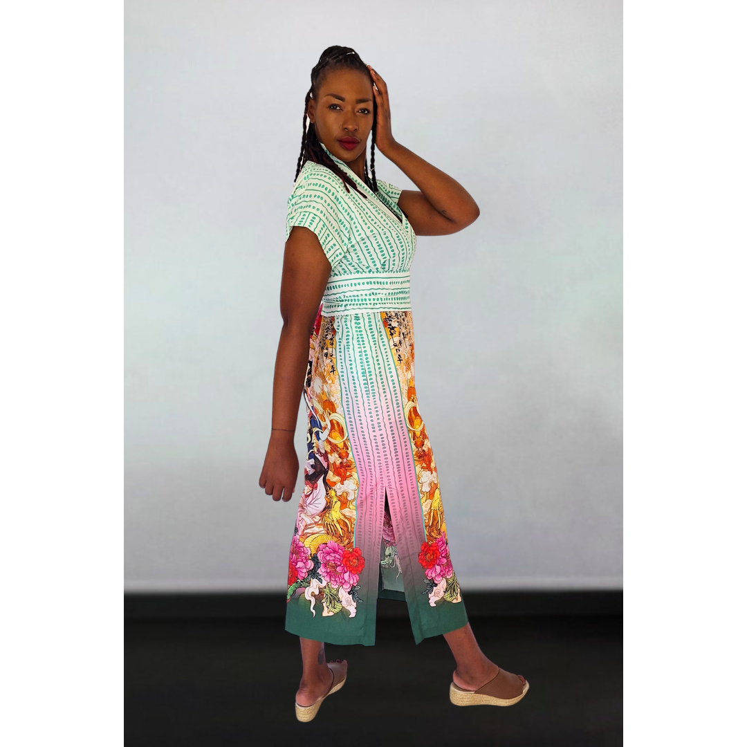 Ancient Beauty Turquoise Dragon Kimono Dress