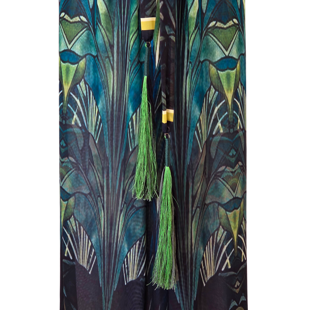Mesh Tie Wrap Dress Sleeveless Palms in Window