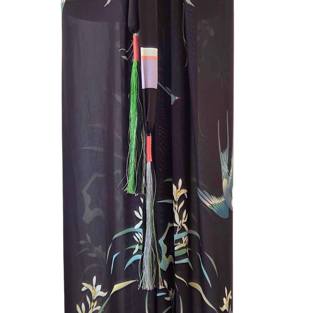 Mesh Tie Wrap Dress Swallow and Wisteria