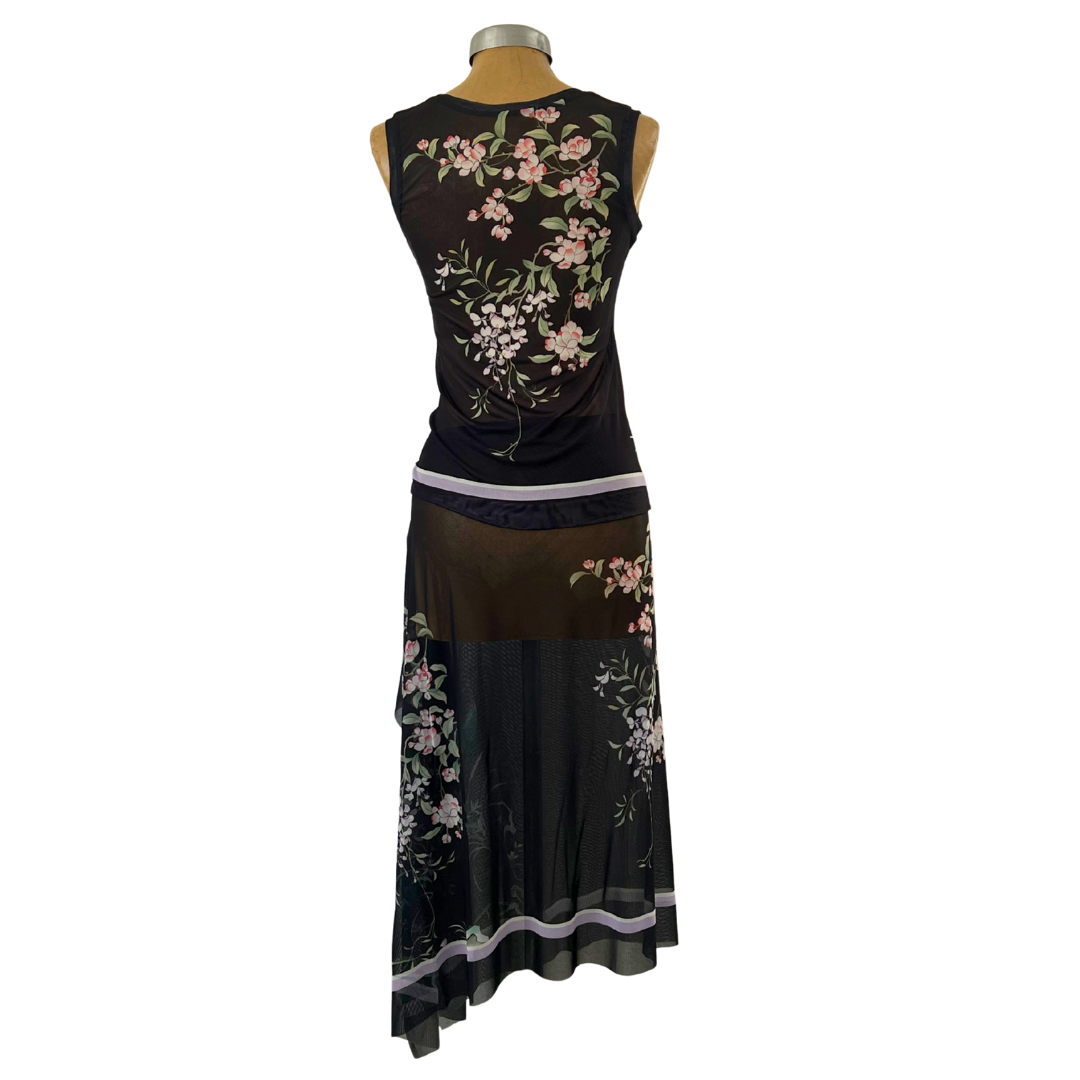 Mesh Wrap Skirt Midi Swallow and Wisteria