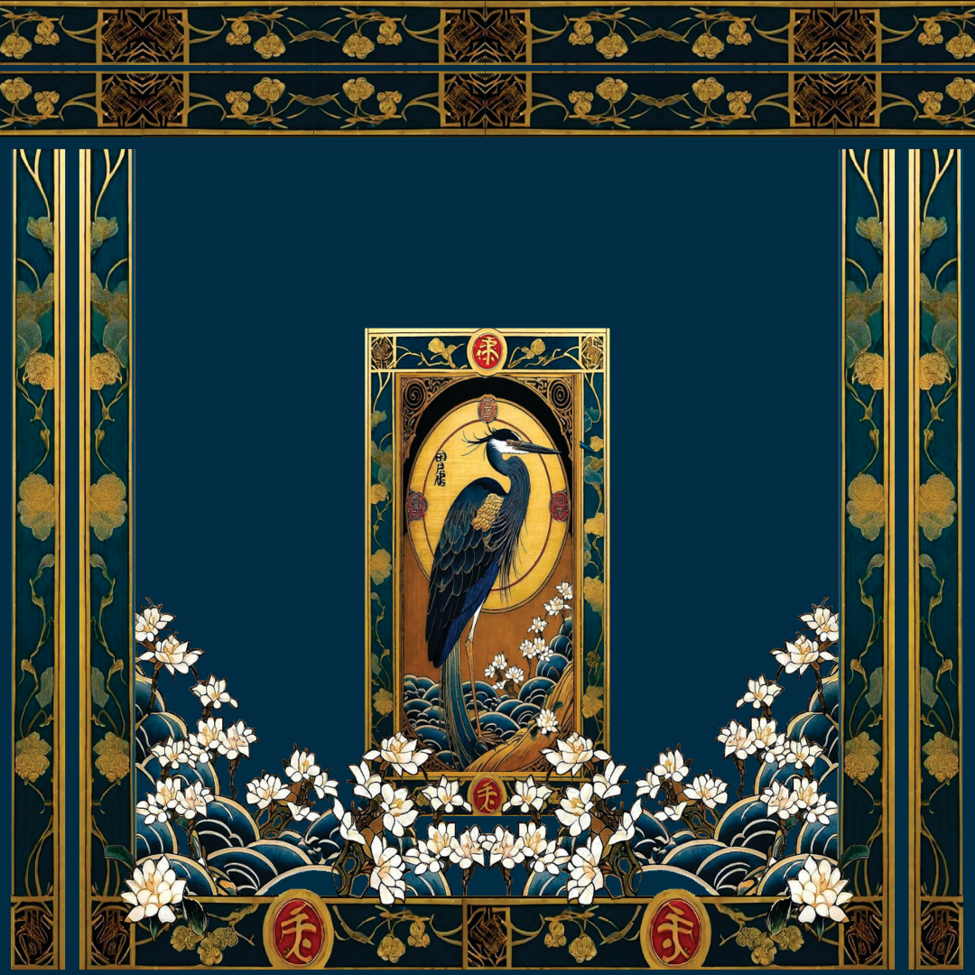 Velour Coat Heron with Lotus