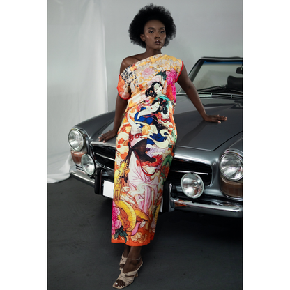 Ancient Beauty Red Dragon Kaftan Skinny Boatneck