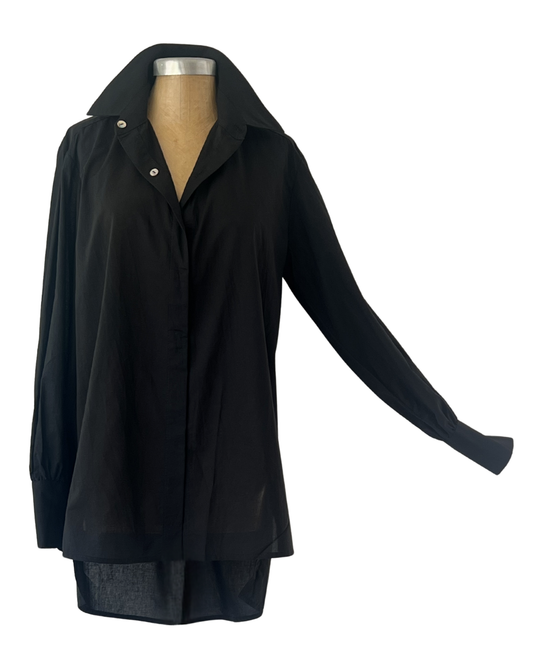 Black Classic Cotton Shirt Voluminous Sleeve