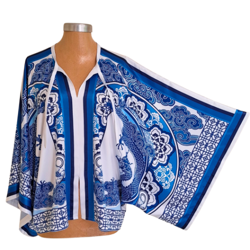 W24 Blue China Dragon Closed Kimono