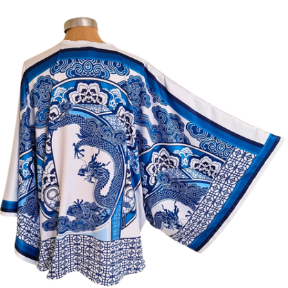 W24 Blue China Dragon Closed Kimono