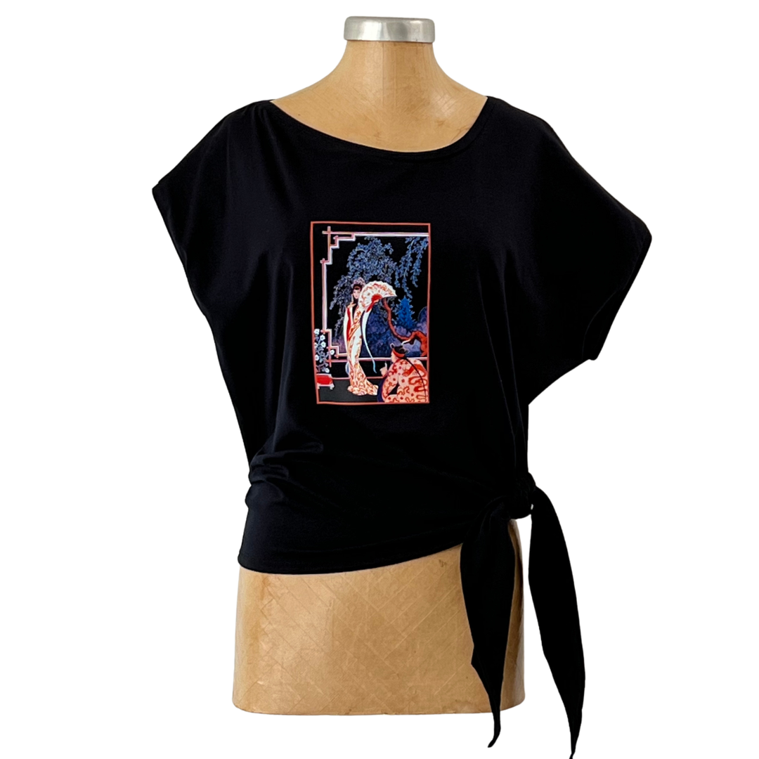 Cotton Black Tie Top Girl with Fan