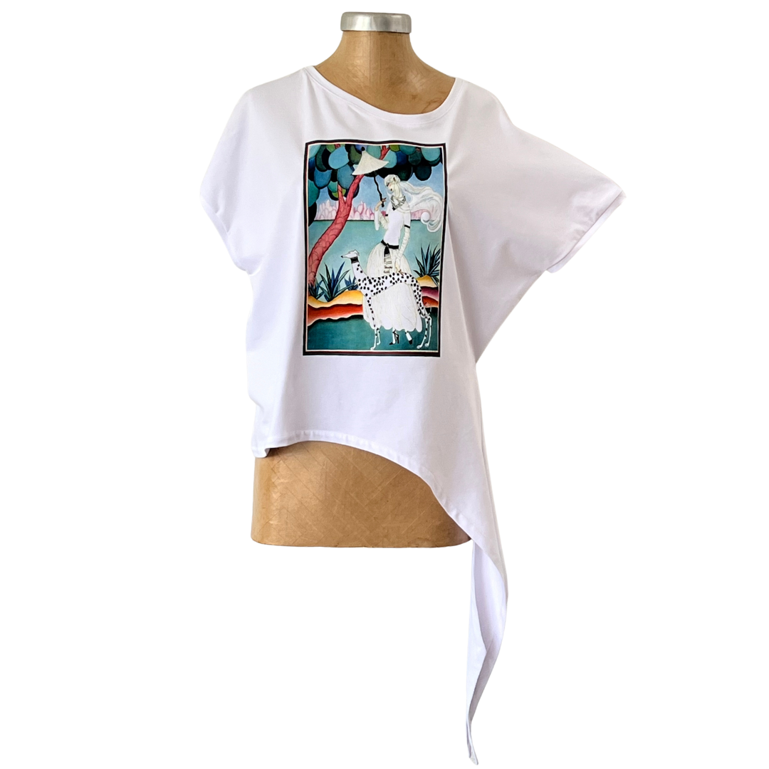 Cotton White Tie Top Girl with Dog
