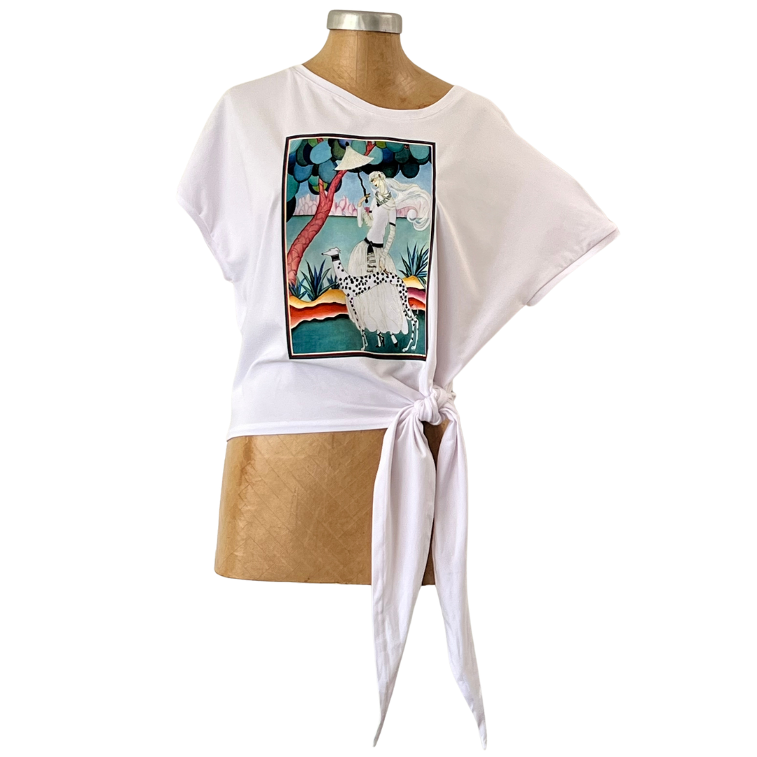 Cotton White Tie Top Girl with Dog
