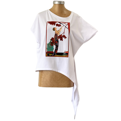 Cotton White Tie Top Girl with Bird Cage