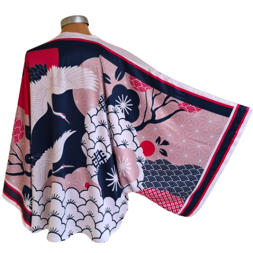 W24 Cranes in Garden Closed Kimono