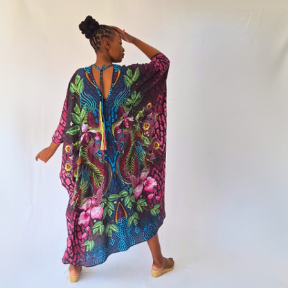 Dragon Orchid Kaftan Full V Neck