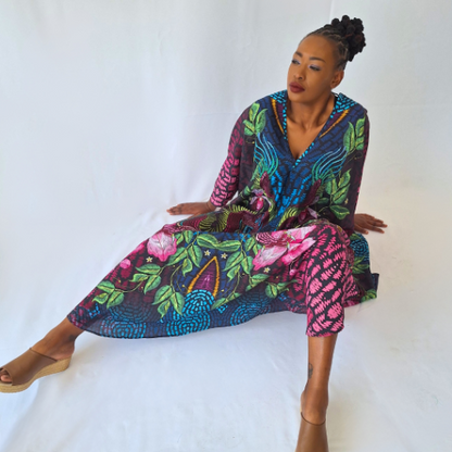 Dragon Orchid Kaftan Full V Neck