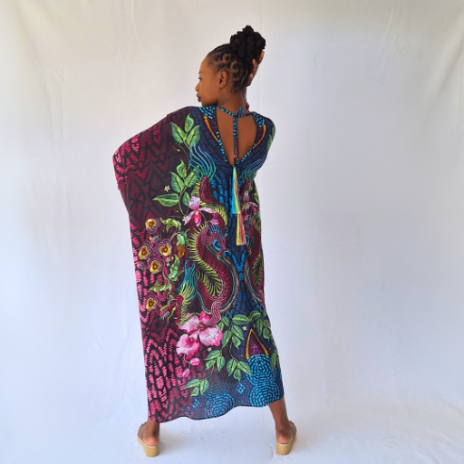 Dragon Orchid Kaftan Full V Neck