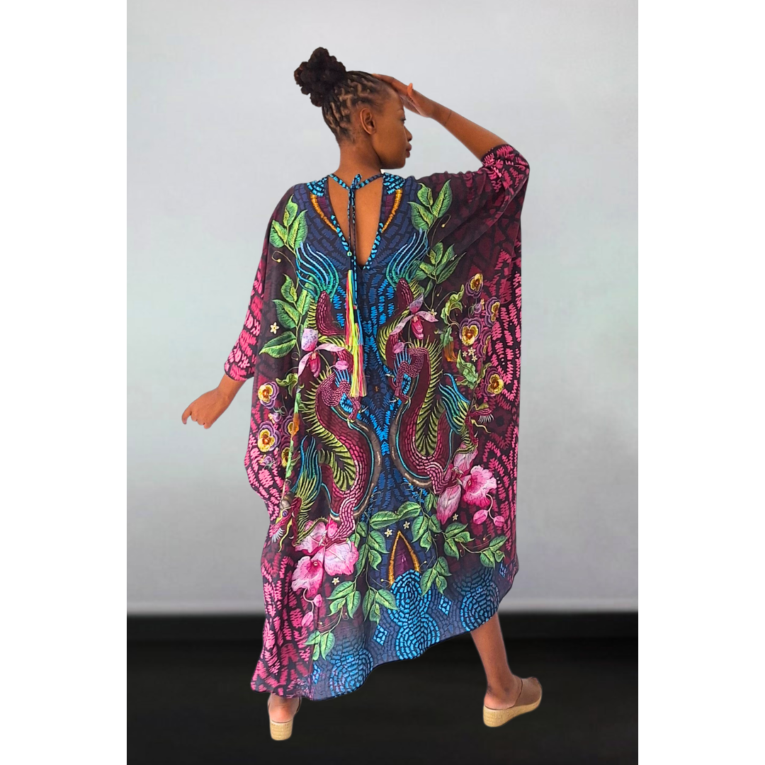Dragon Orchid Kaftan Full V Neck