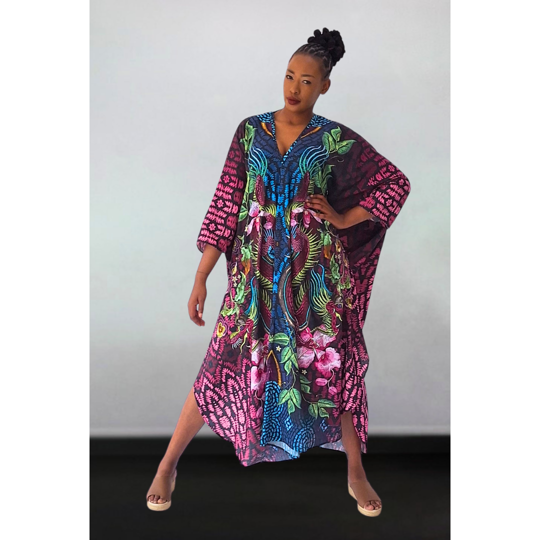 Dragon Orchid Kaftan Full V Neck