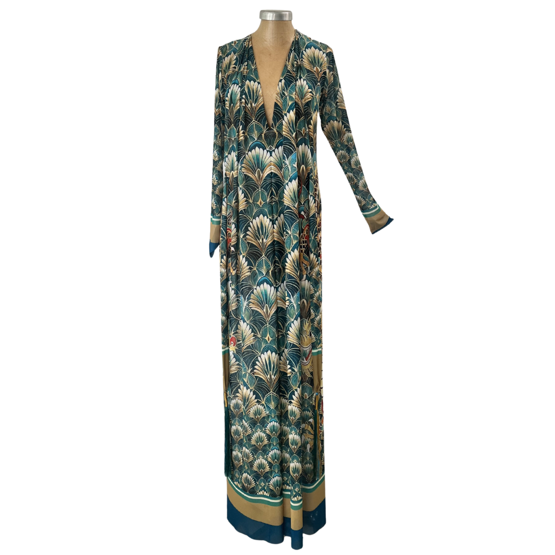 Mesh Tie Maxi Dress Dragon Tapestry