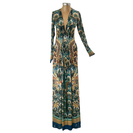 Mesh Tie Maxi Dress Dragon Tapestry
