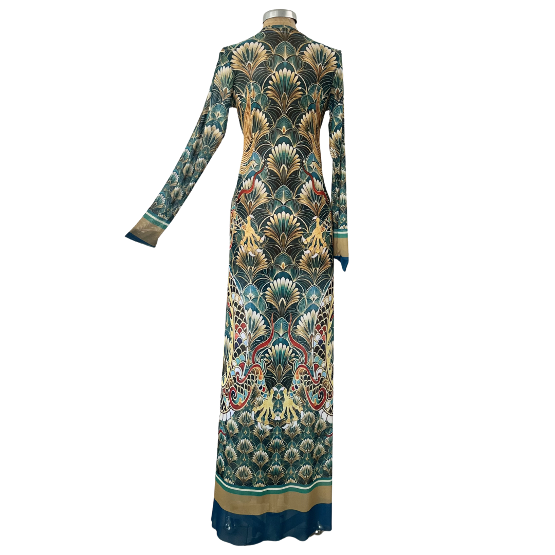 Mesh Tie Maxi Dress Dragon Tapestry