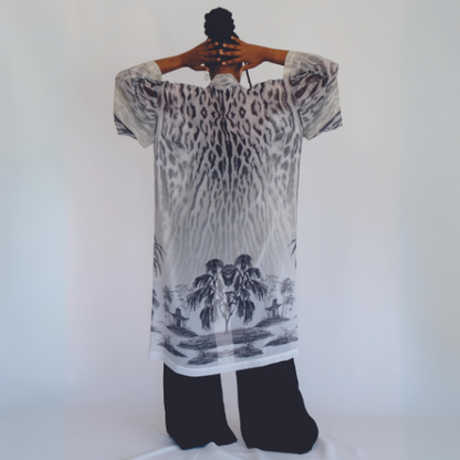 WS24 Jaguar with Palms in Greys Kimono Maxi