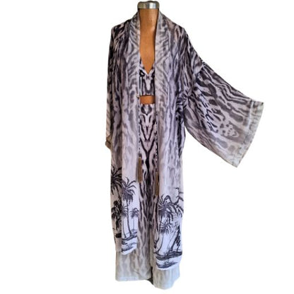 WS24 Jaguar with Palms in Greys Kimono Maxi