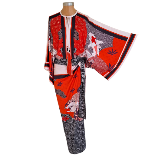 W24 Koi with Waves Closed Kimono