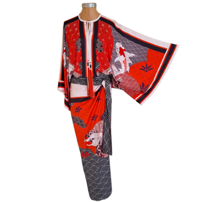 W24 Koi with Waves Closed Kimono