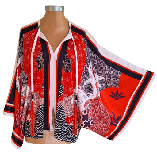 W24 Koi with Waves Closed Kimono