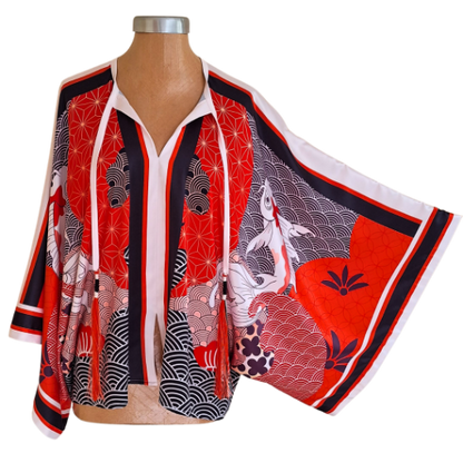 W24 Koi with Waves Closed Kimono