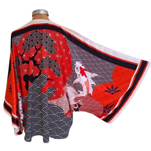 W24 Koi with Waves Closed Kimono