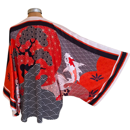 W24 Koi with Waves Closed Kimono