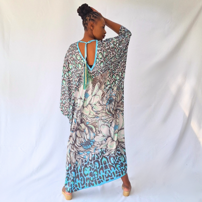 Leopard Chrysanthemum Kaftan Full V neck