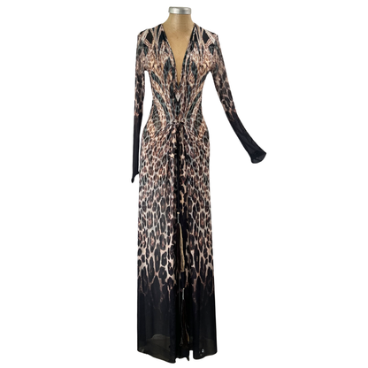 Mesh Tie Maxi Dress Leopard Nouveau