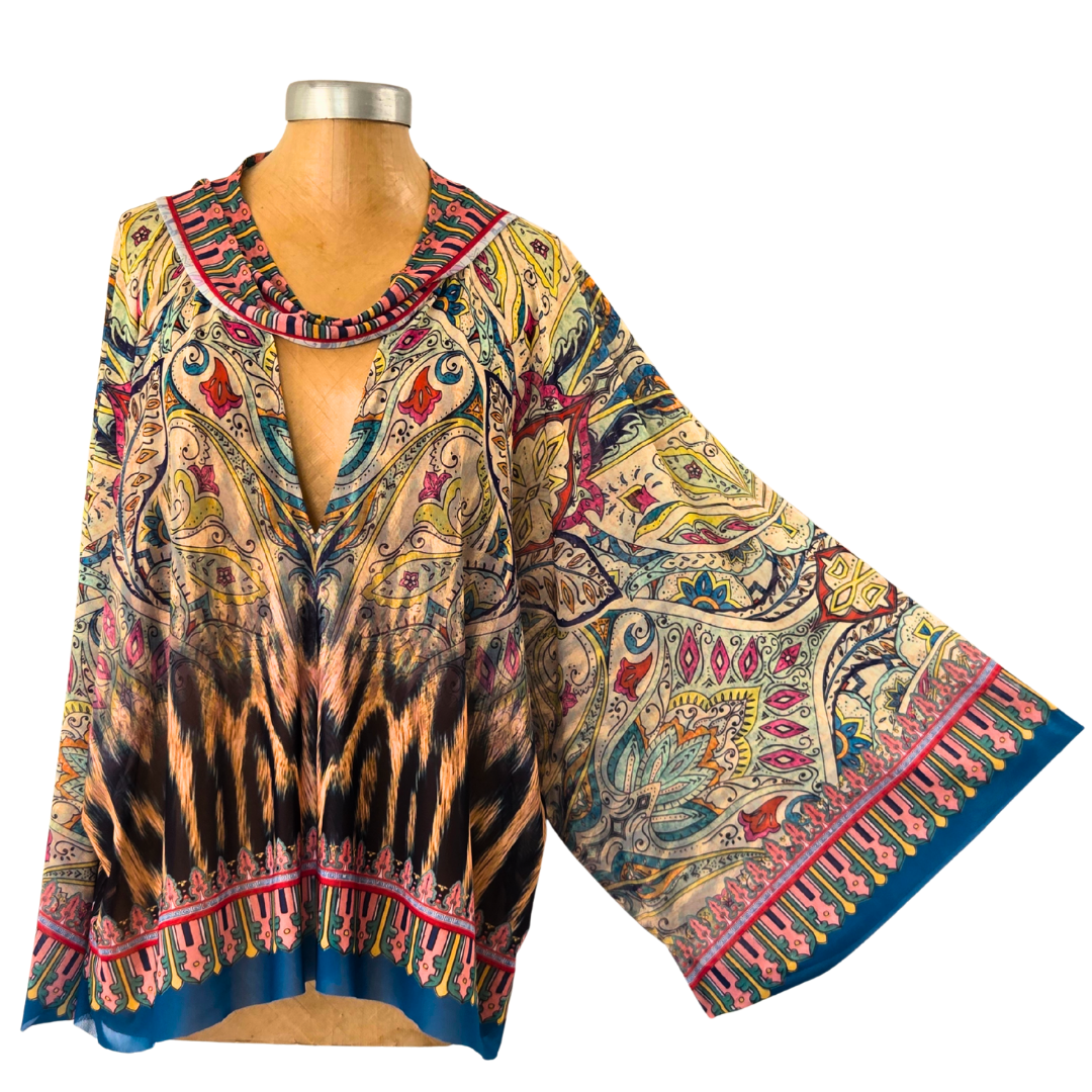 Mesh Closed Kimono Paisley with Leopard