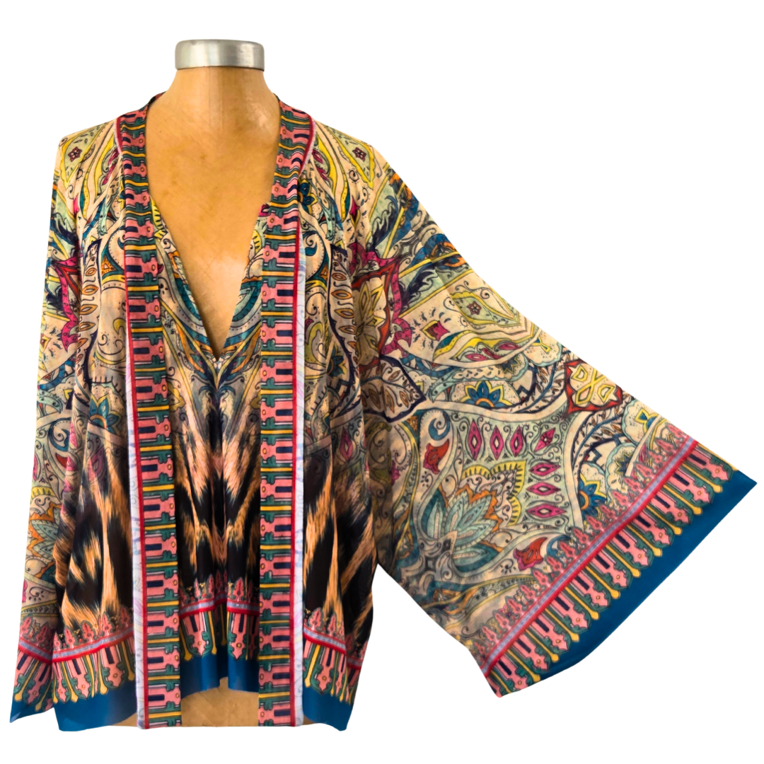 Mesh Closed Kimono Paisley with Leopard