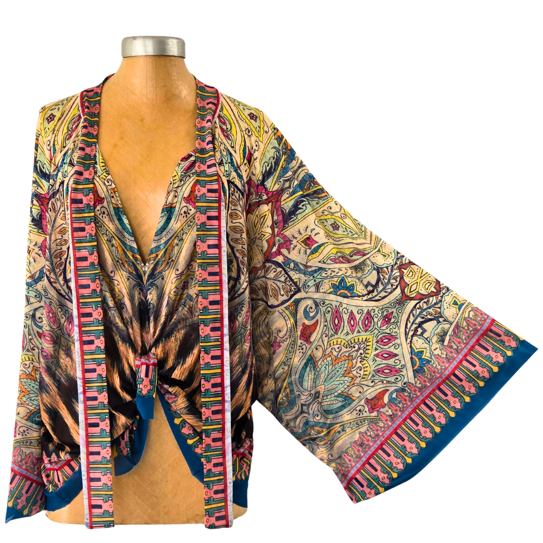 Mesh Closed Kimono Paisley with Leopard