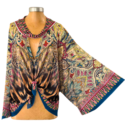 Mesh Closed Kimono Paisley with Leopard
