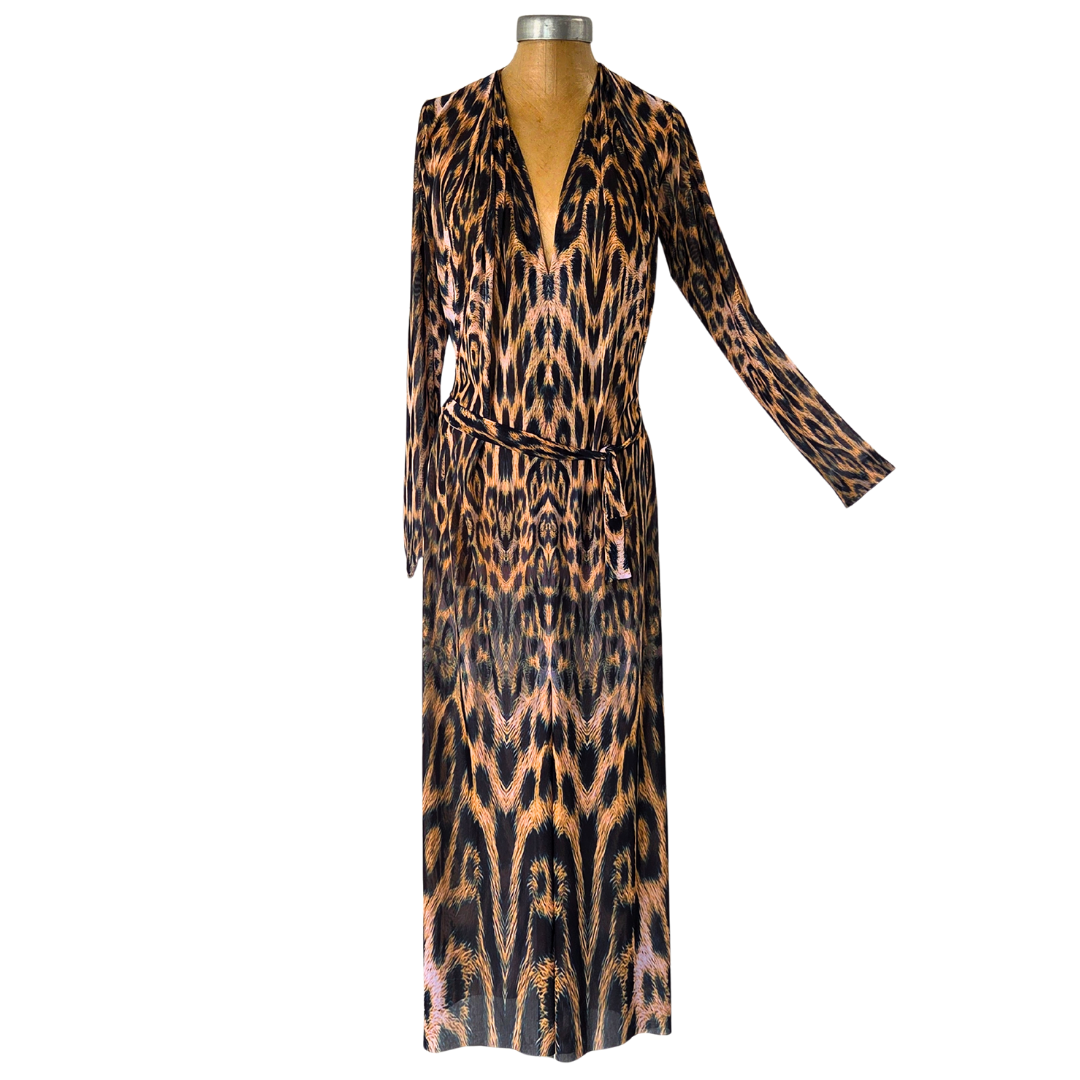 Mesh Tie Maxi Dress Leopard