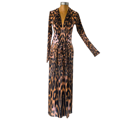 Mesh Tie Maxi Dress Leopard