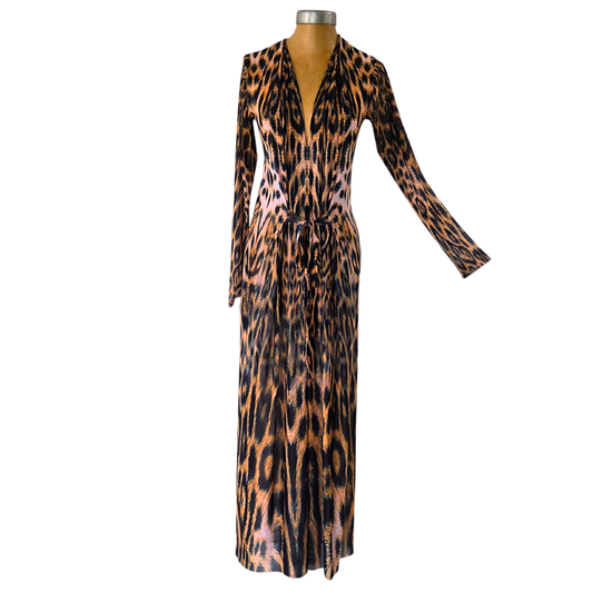 Mesh Tie Maxi Dress Leopard