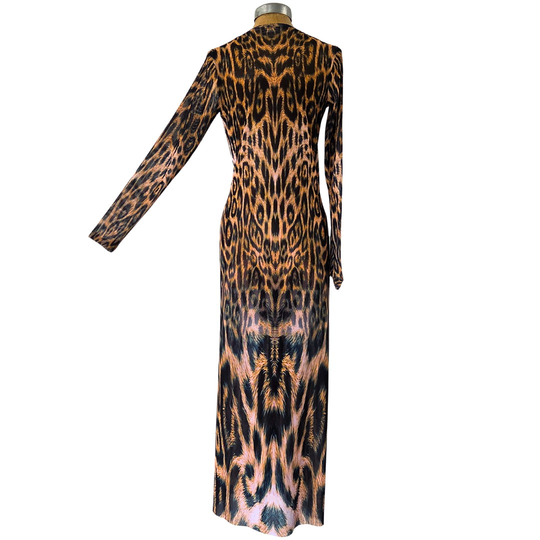 Mesh Tie Maxi Dress Leopard
