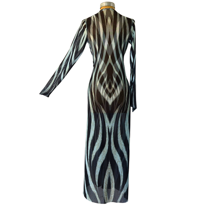 Mesh Tie Maxi Dress Zebra