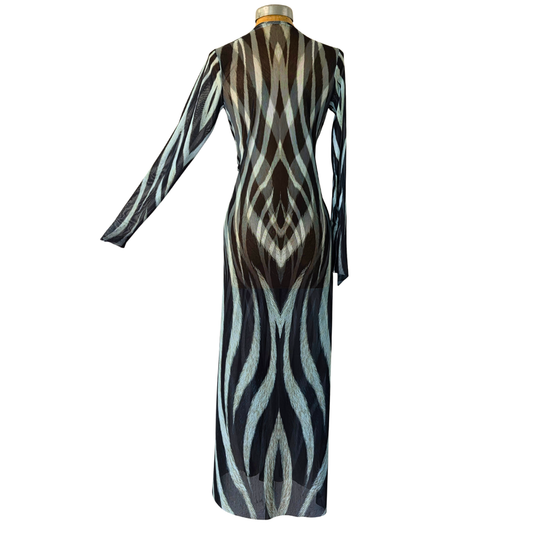 Mesh Tie Maxi Dress Zebra