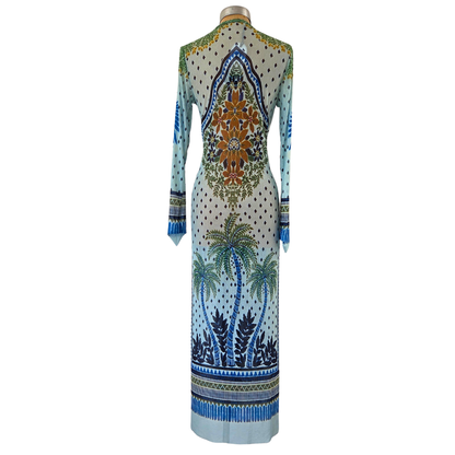 Mesh Tie Wrap Dress Blue Bird Palm