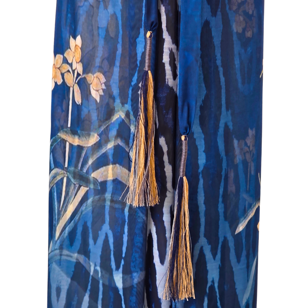 Mesh Tie Wrap Dress Sleeveless Birds with Orchids