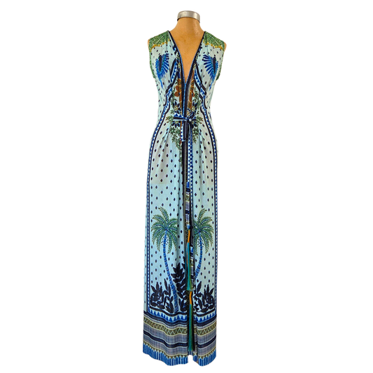 Mesh Tie Wrap Dress Sleeveless Blue Bird Palm