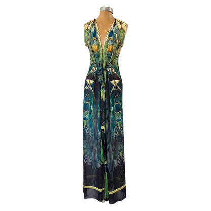 Mesh Tie Wrap Dress Sleeveless Palms in Window