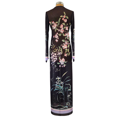 Mesh Tie Wrap Dress Swallow and Wisteria