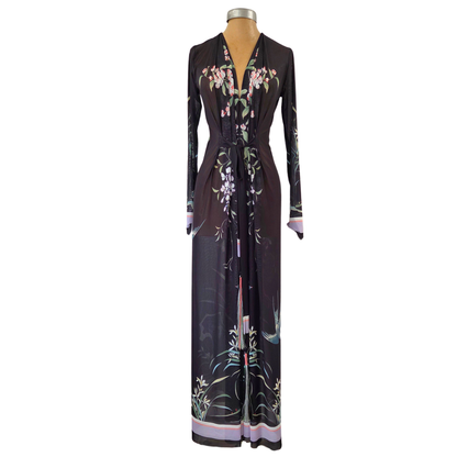 Mesh Tie Wrap Dress Swallow and Wisteria