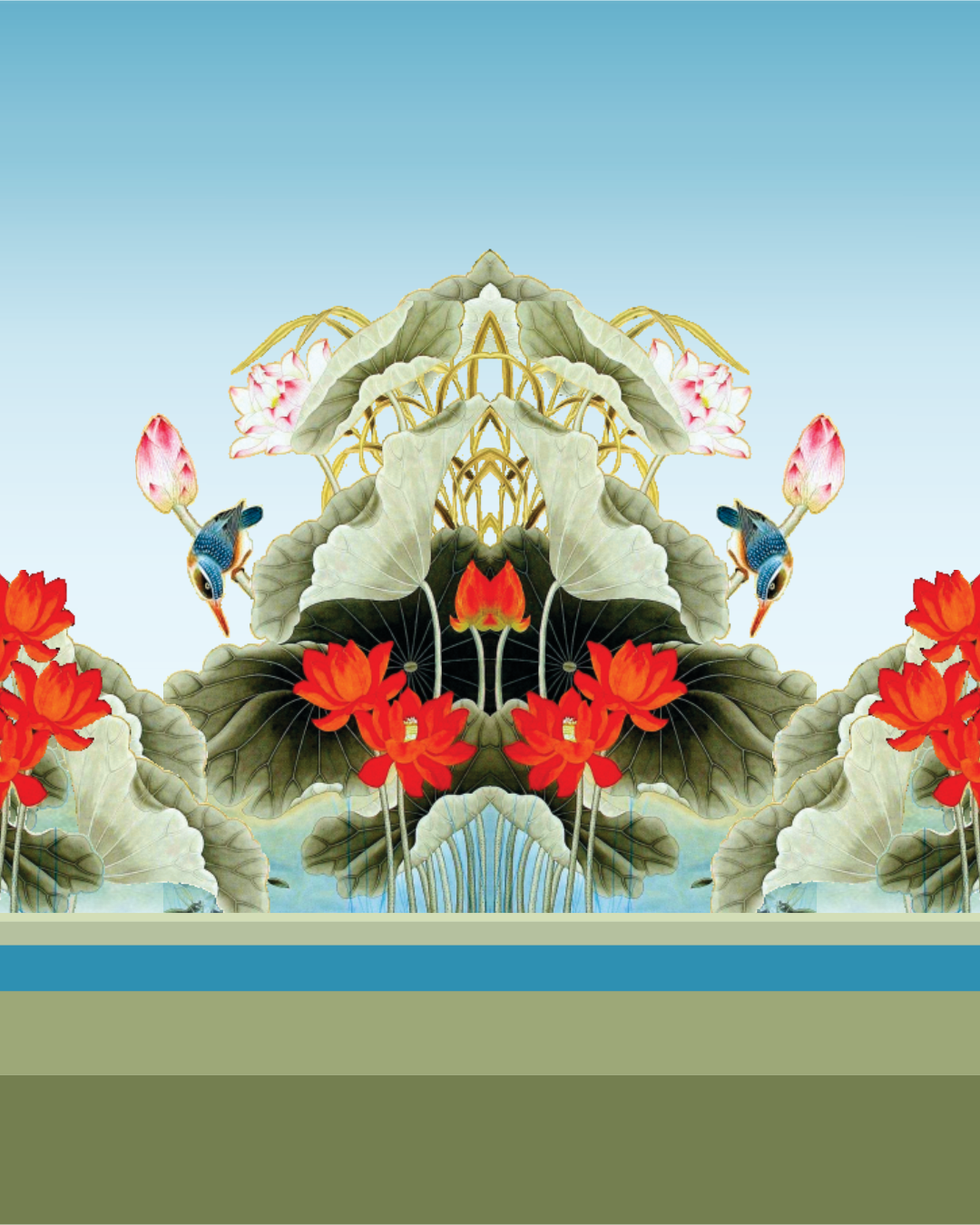 Mesh Top Kingfisher with Lotus