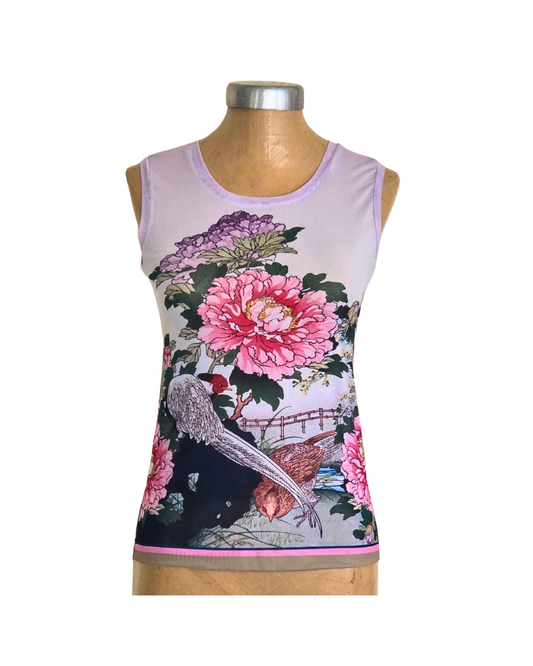 Mesh Top Tank Peony with Pheasant